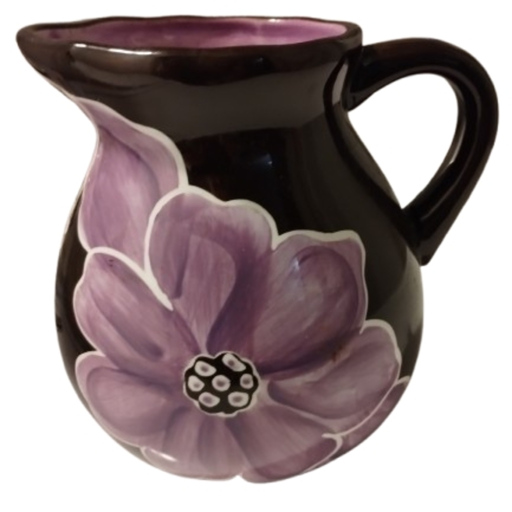 Vintage "New" 90"S Laurie Gates Purple Floral Ceramic Pitcher
